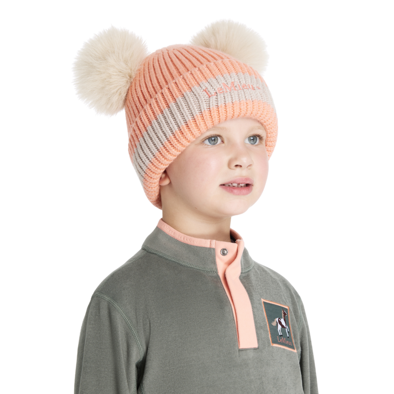 LeMieux Mini Double Pom Beanie - Peach Punch-1