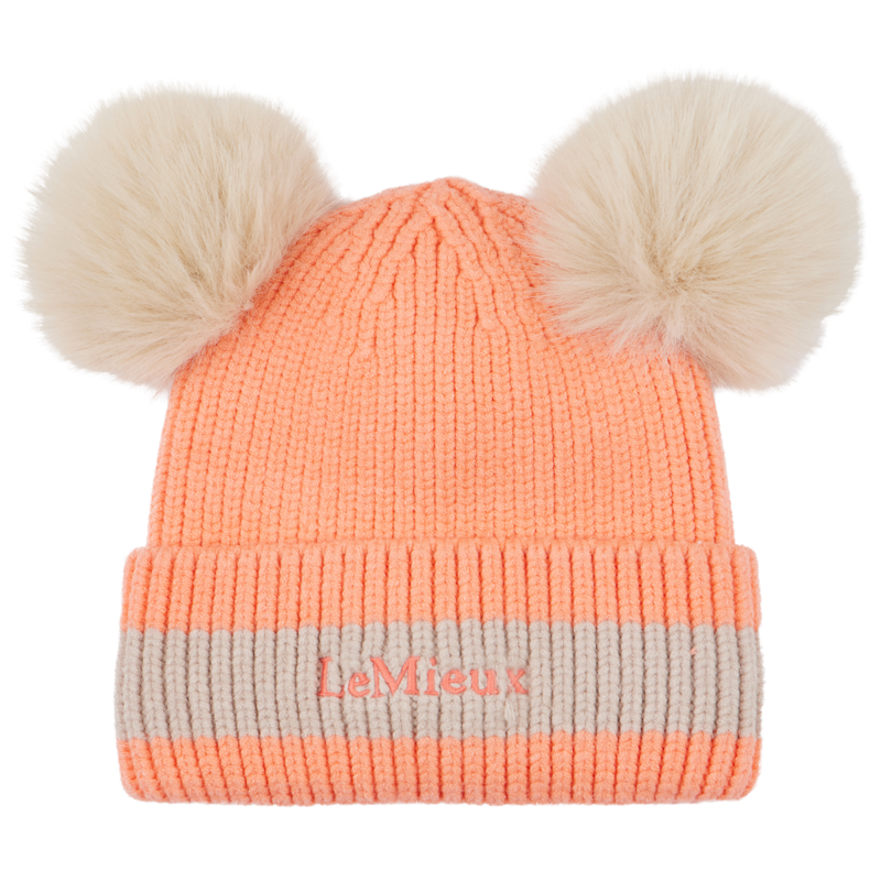 LeMieux Mini Double Pom Beanie - Peach Punch-3