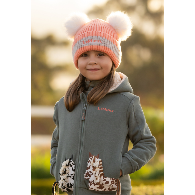 LeMieux Mini Double Pom Beanie - Peach Punch-5