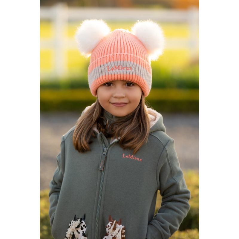 LeMieux Mini Double Pom Beanie - Peach Punch-4