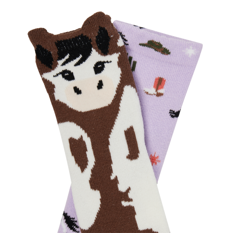 LeMieux Mini Cotton Character Socks Paint Pony 2 Pack - Lilac-2