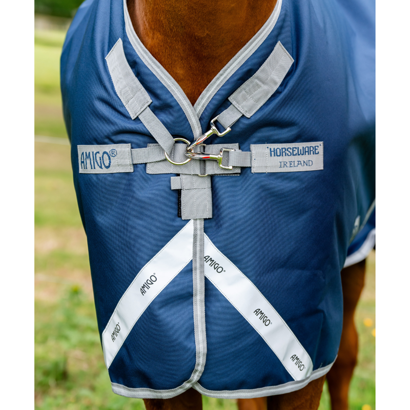 Horseware Amigo Bravo 12 Plus Light 100g Turnout Rug - Navy/Titanium Grey Silver-1