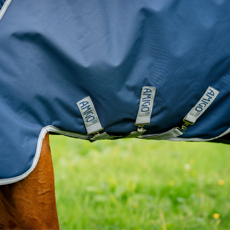 Horseware Amigo Bravo 12 Plus Light 100g Turnout Rug - Navy/Titanium Grey Silver-2