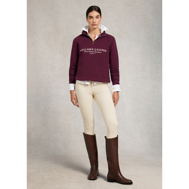 Holland Cooper Sporting Goods Zip Henley - Mulberry-2