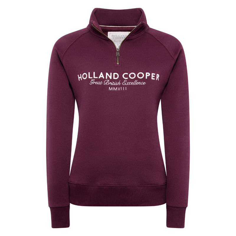 Holland Cooper Sporting Goods Zip Henley - Mulberry-5