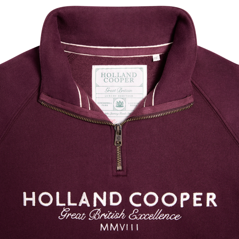 Holland Cooper Sporting Goods Zip Henley - Mulberry-8