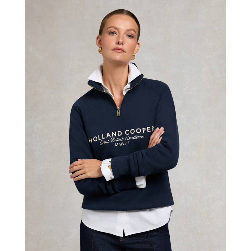 Holland Cooper Sporting Goods Zip Henley - Ink Navy