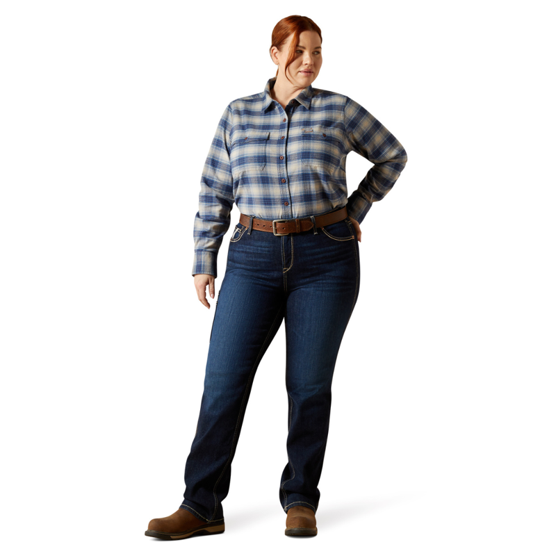 Ariat Women's Rebar Flannel DuraStretch Work Shirt - Navy-5