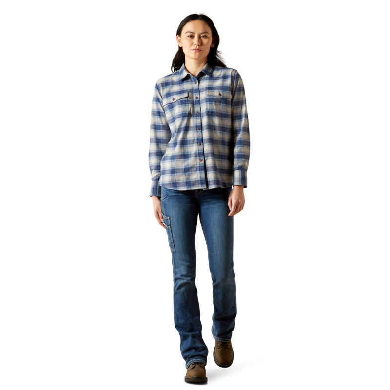 Ariat Women's Rebar Flannel DuraStretch Work Shirt - Navy-6