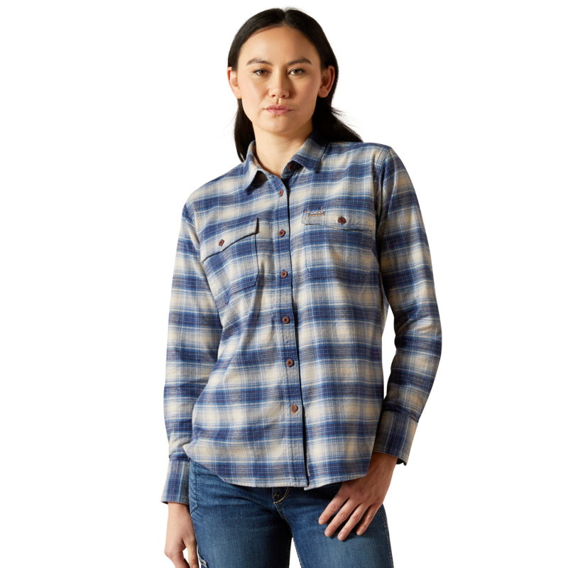 Ariat Women's Rebar Flannel DuraStretch Work Shirt - Navy-2