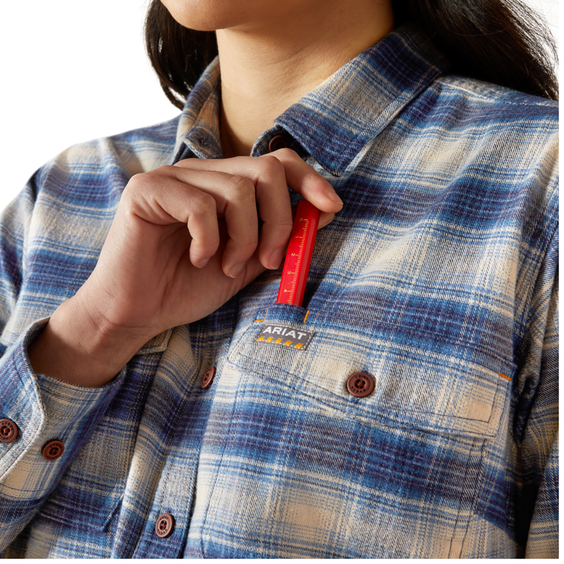 Ariat Women's Rebar Flannel DuraStretch Work Shirt - Navy-4