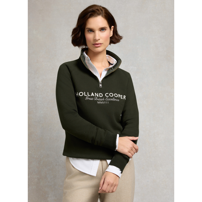 Holland Cooper Sporting Goods Zip Henley - Racing Green