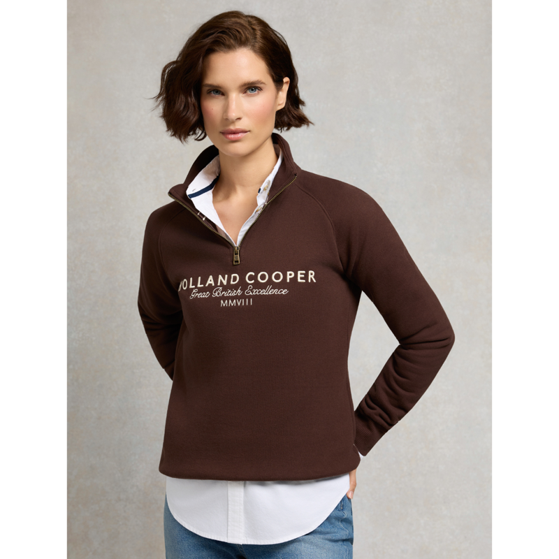 Holland Cooper Sporting Goods Zip Henley - Walnut-1