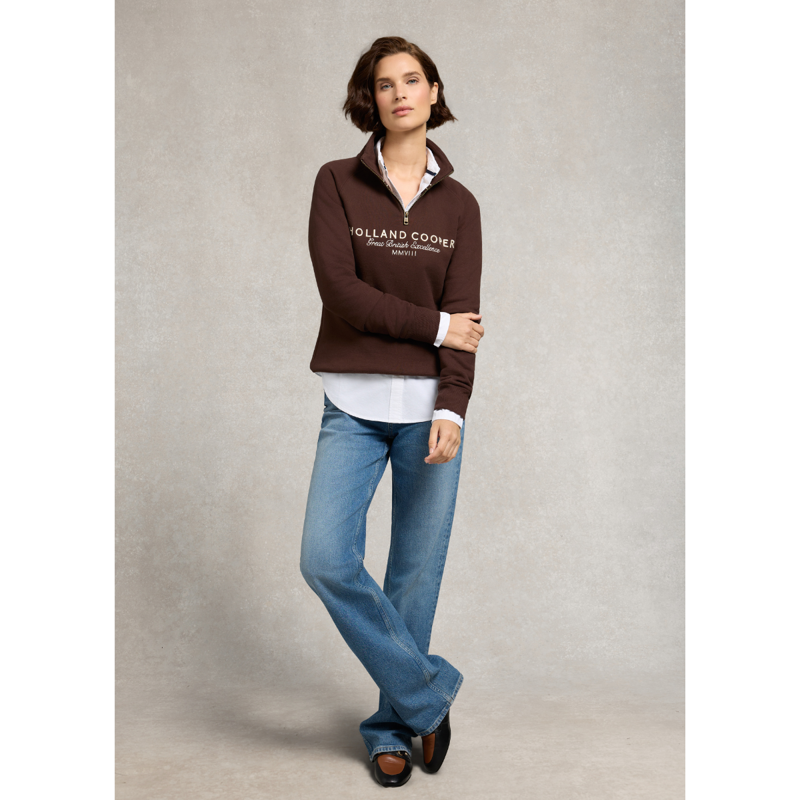 Holland Cooper Sporting Goods Zip Henley - Walnut-3
