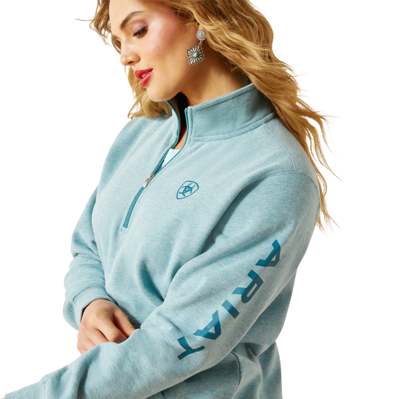 Ariat Women's Foundation Logo 1/2 Zip Sweatshirt - Teal Heather-4