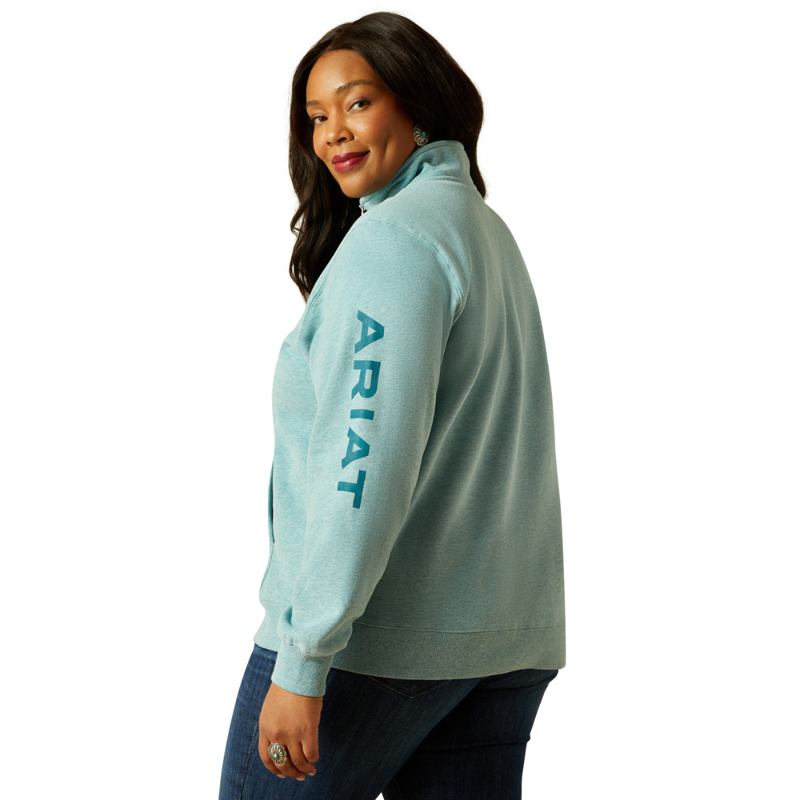 Ariat Women's Foundation Logo 1/2 Zip Sweatshirt - Teal Heather-3