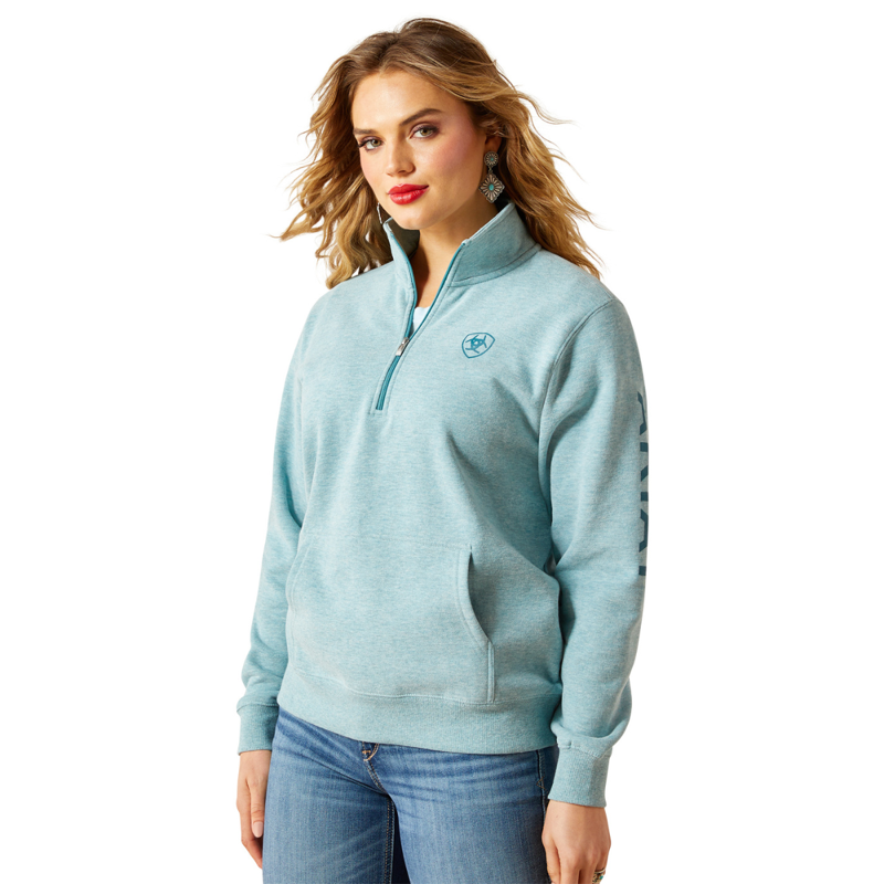 Ariat Women's Foundation Logo 1/2 Zip Sweatshirt - Teal Heather