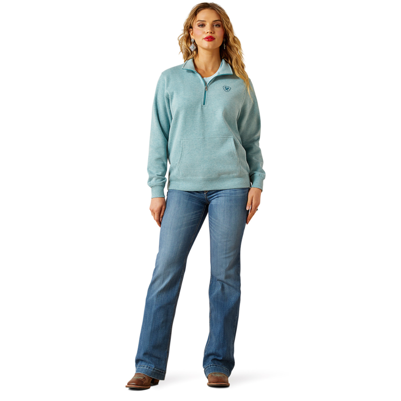 Ariat Women's Foundation Logo 1/2 Zip Sweatshirt - Teal Heather-6