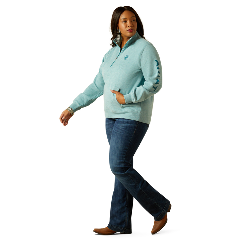 Ariat Women's Foundation Logo 1/2 Zip Sweatshirt - Teal Heather-5