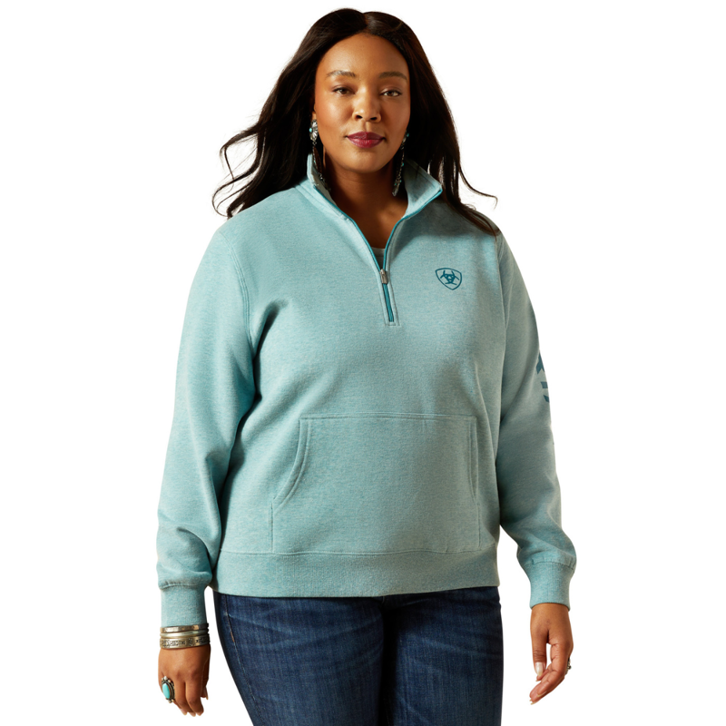 Ariat Women's Foundation Logo 1/2 Zip Sweatshirt - Teal Heather-1