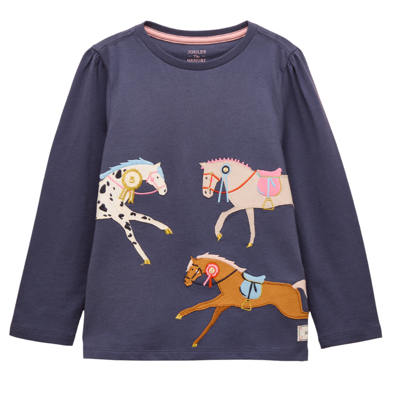 Joules Girls' Ava Applique Long Sleeve Top - Navy Blue