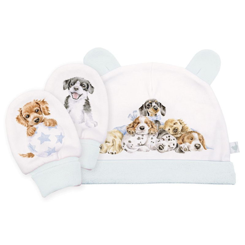 Wrendale Designs 'Little Paws' Dog Newborn Hat and Mitten Set
