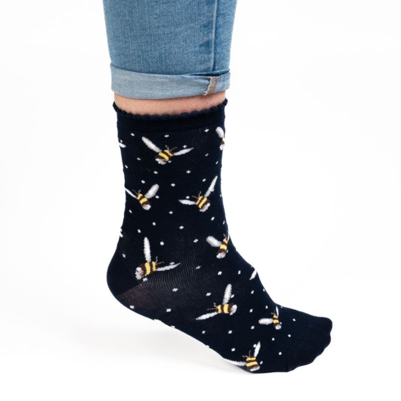 Wrendale Women's 'Busy Bee' Socks - Navy-1