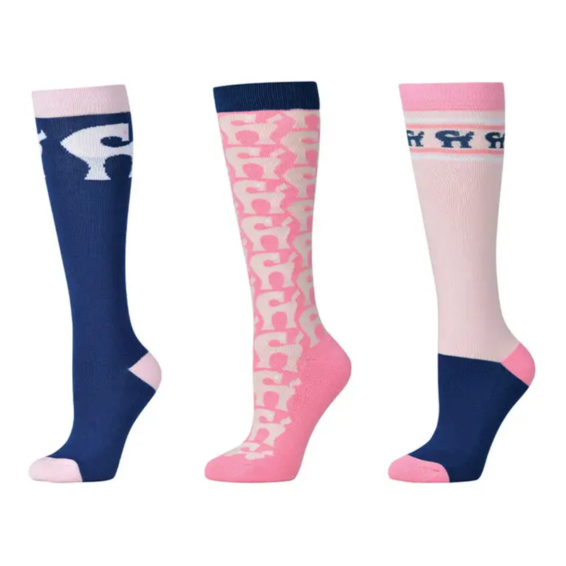 Dublin Adults 3 Pack Socks - True Navy/Pink Tulle Pony
