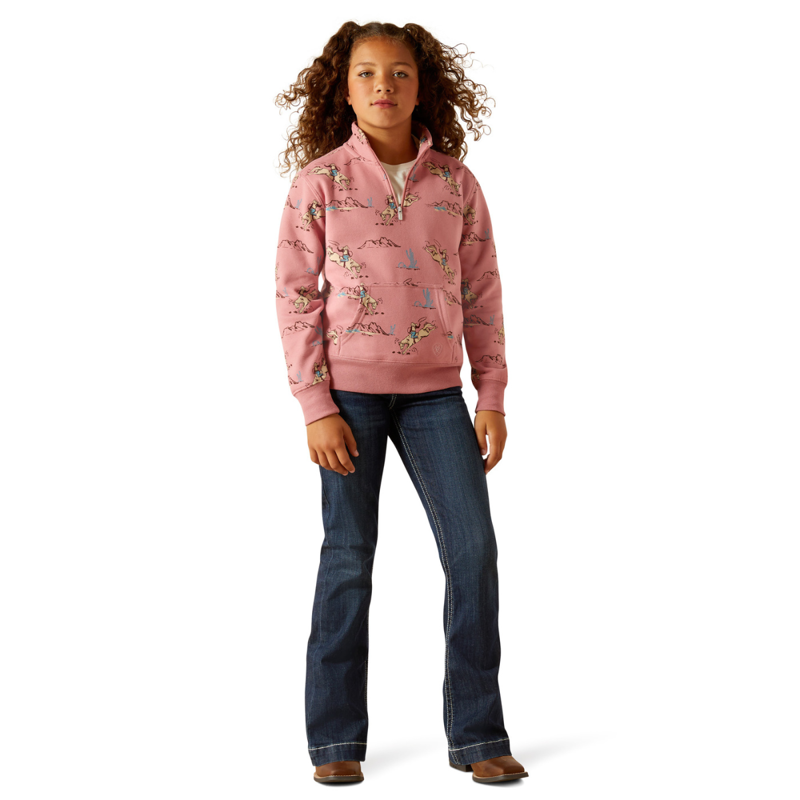 Ariat Youth Bronc Scene 1/4 Zip Sweatshirt - Bronc Toile-4