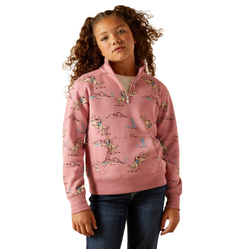 Ariat Youth Bronc Scene 1/4 Zip Sweatshirt - Bronc Toile