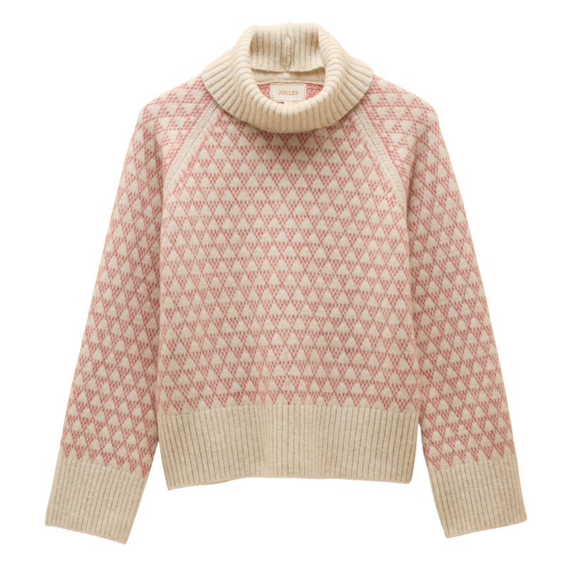 Joules Ladies Addison Patterned Knitted Jumper - Pink/Cream