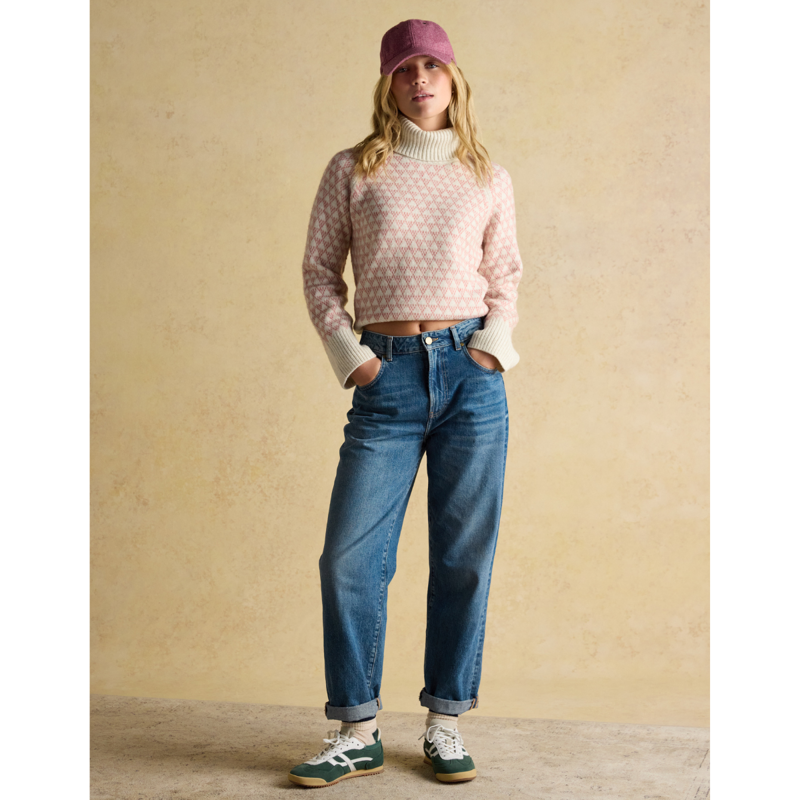 Joules Ladies Addison Patterned Knitted Jumper - Pink/Cream-4