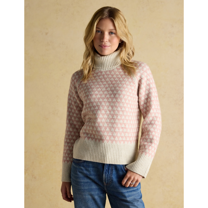 Joules Ladies Addison Patterned Knitted Jumper - Pink/Cream-2