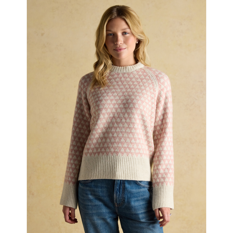 Joules Ladies Addison Patterned Knitted Jumper - Pink/Cream-1
