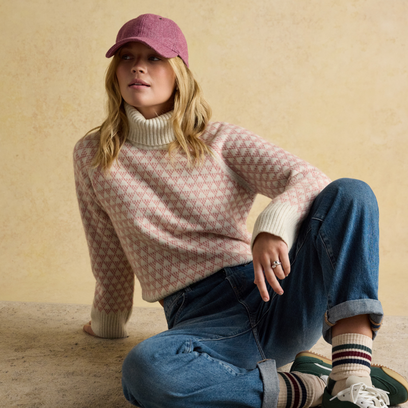 Joules Ladies Addison Patterned Knitted Jumper - Pink/Cream-8