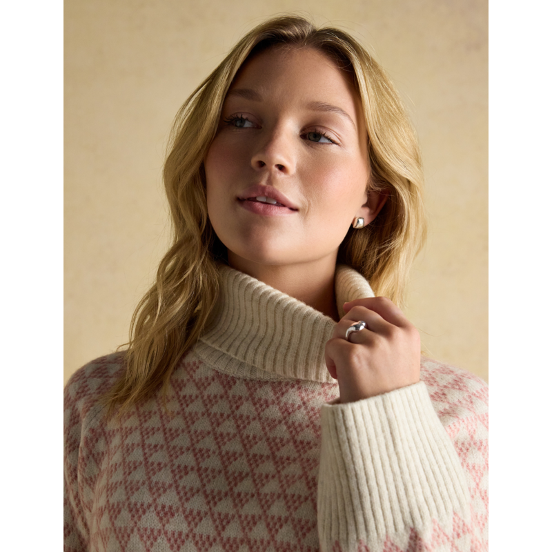Joules Ladies Addison Patterned Knitted Jumper - Pink/Cream-7