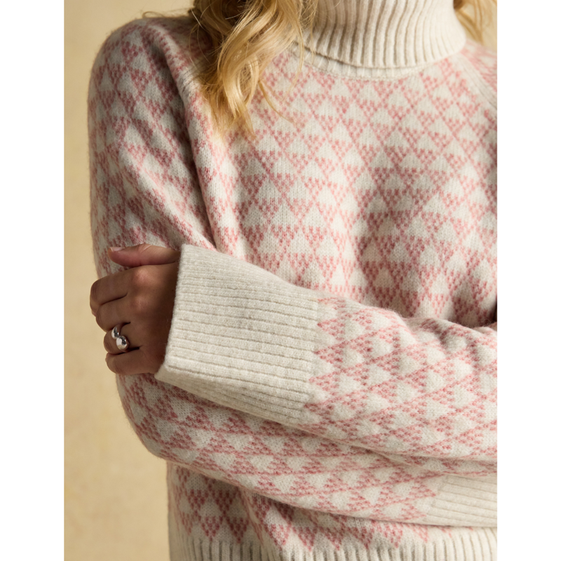 Joules Ladies Addison Patterned Knitted Jumper - Pink/Cream-6