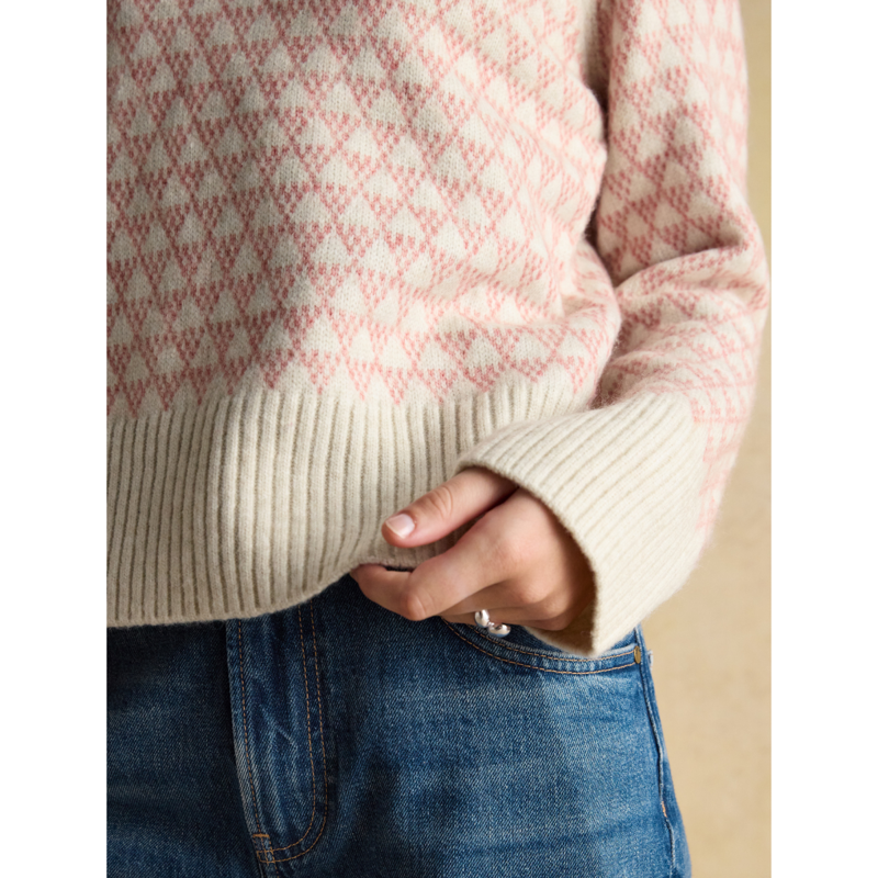 Joules Ladies Addison Patterned Knitted Jumper - Pink/Cream-5