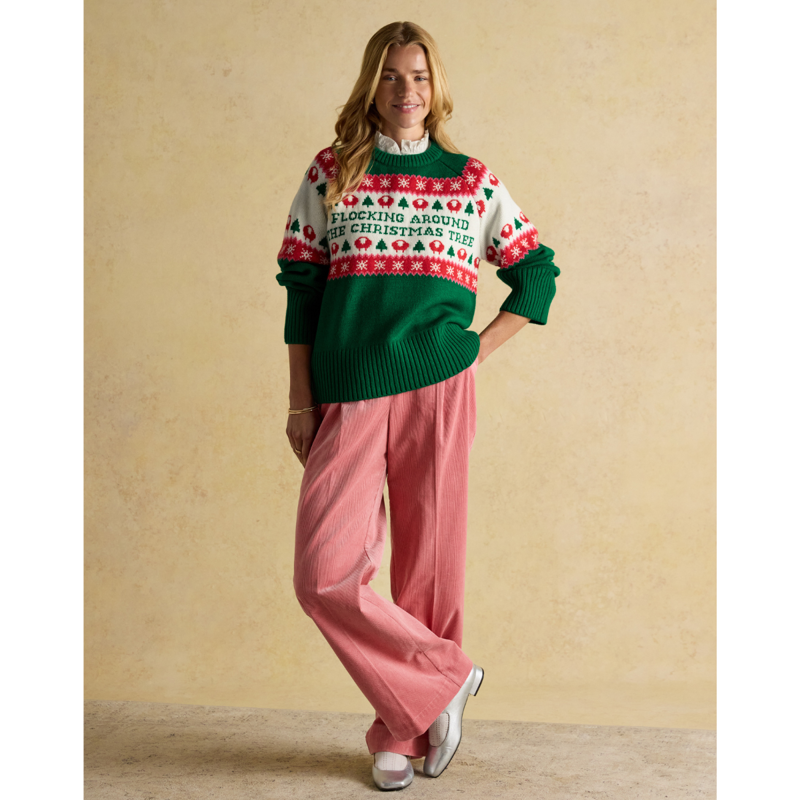 Joules Ladies Flocking Around Knit Christmas Jumper - Green-4