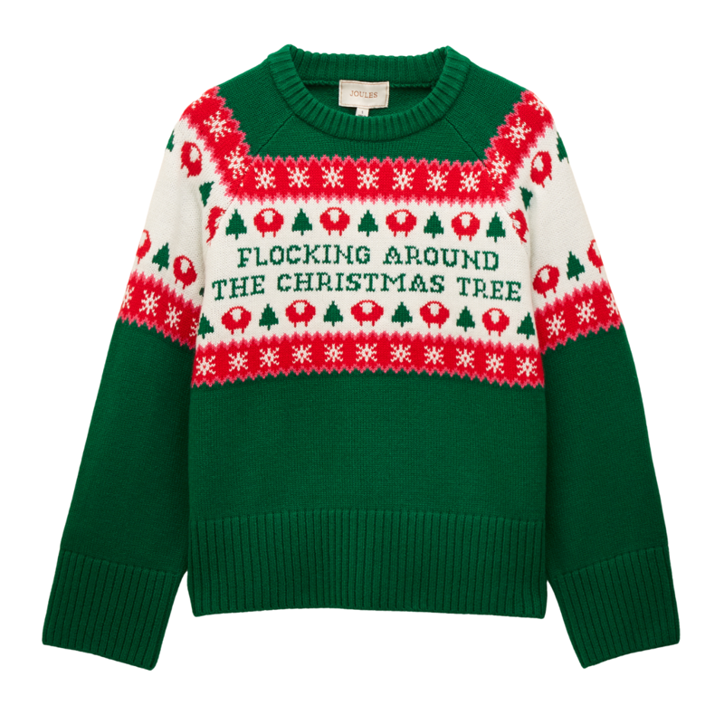 Joules Ladies Flocking Around Knit Christmas Jumper - Green