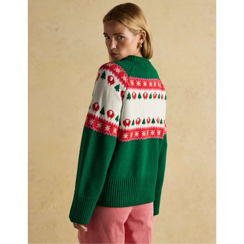 Joules Ladies Flocking Around Knit Christmas Jumper - Green-2