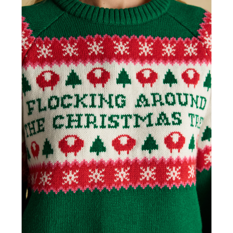 Joules Ladies Flocking Around Knit Christmas Jumper - Green-5