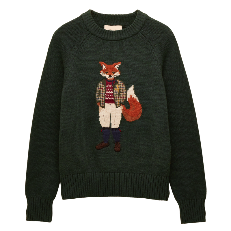 Joules Ladies Jonty Intarsia Cotton-Rich Crew Neck Jumper - Green