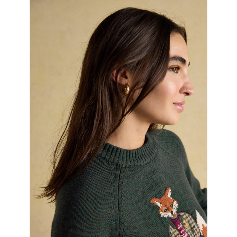 Joules Ladies Jonty Intarsia Cotton-Rich Crew Neck Jumper - Green-6