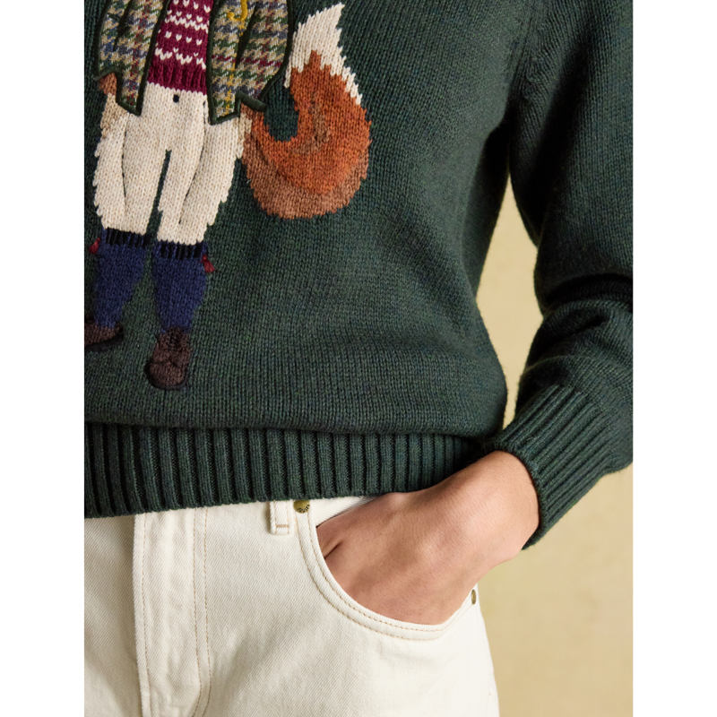 Joules Ladies Jonty Intarsia Cotton-Rich Crew Neck Jumper - Green-5
