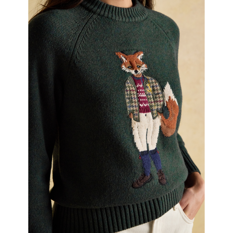 Joules Ladies Jonty Intarsia Cotton-Rich Crew Neck Jumper - Green-3