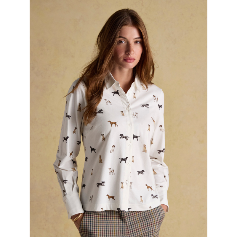 Joules x Eleanor Tomlinson Cotton-Rich Jersey Shirt - Cream Dogs-1