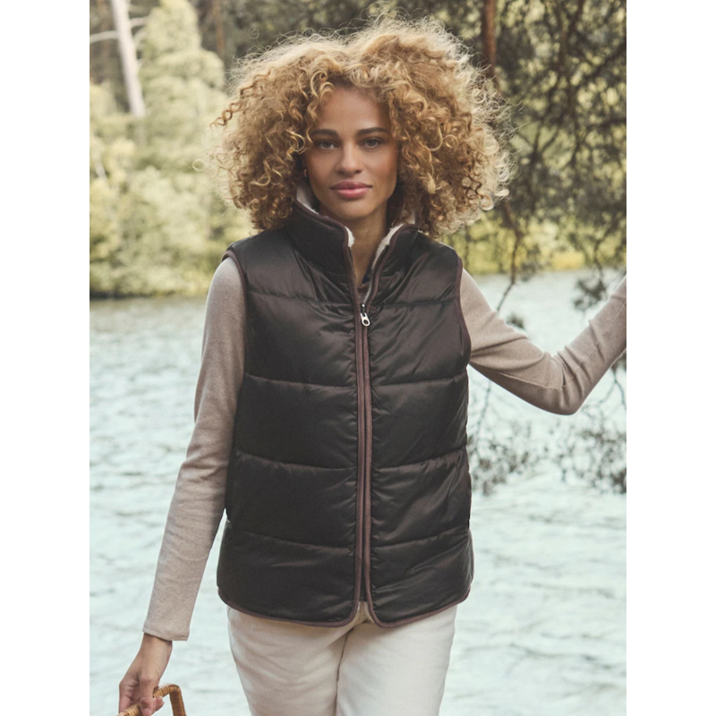 Joules Ladies Reversible Faux Fur Gilet - Brown/Cream-5