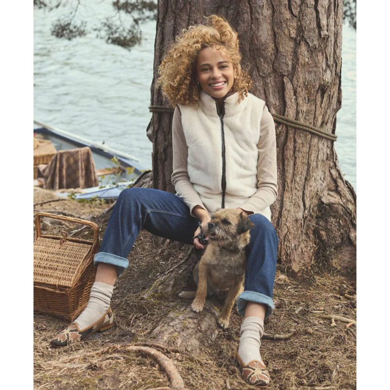 Joules Ladies Reversible Faux Fur Gilet - Brown/Cream-8