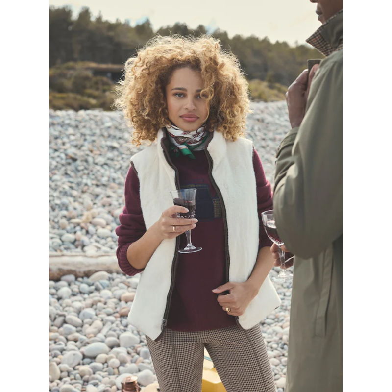 Joules Ladies Reversible Faux Fur Gilet - Brown/Cream-6